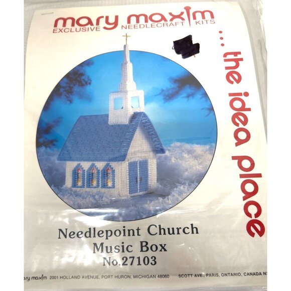 Mary Maxim Needlepoint Church Music Box Kit No. 27103 Exclusive Needlecraft - Picture 2 of 3